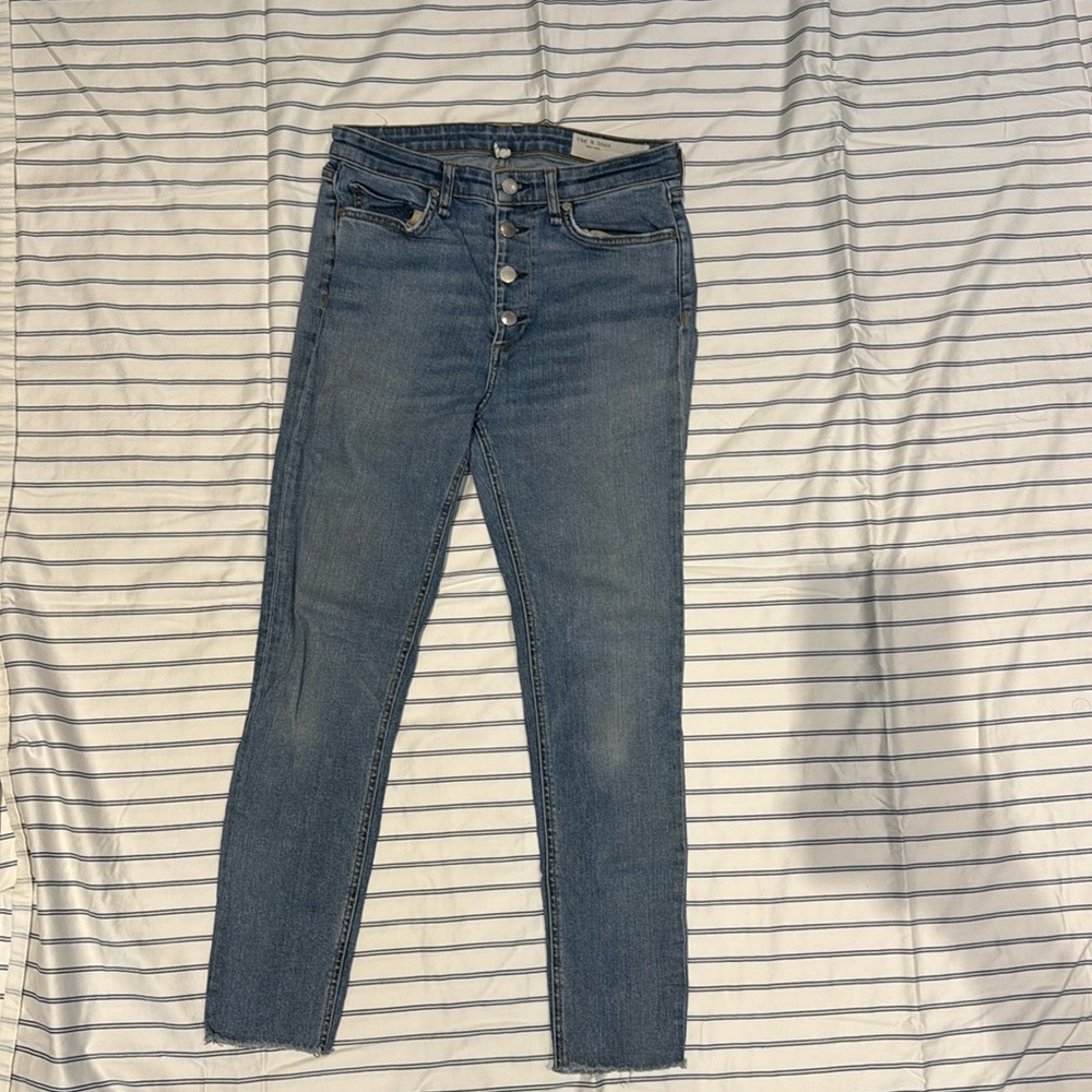High Rise Blue Jeans with Button Fly